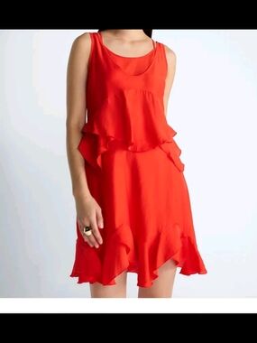 Devil Wears Prada Vibrant Coral/Red Ruffle Mini Dress